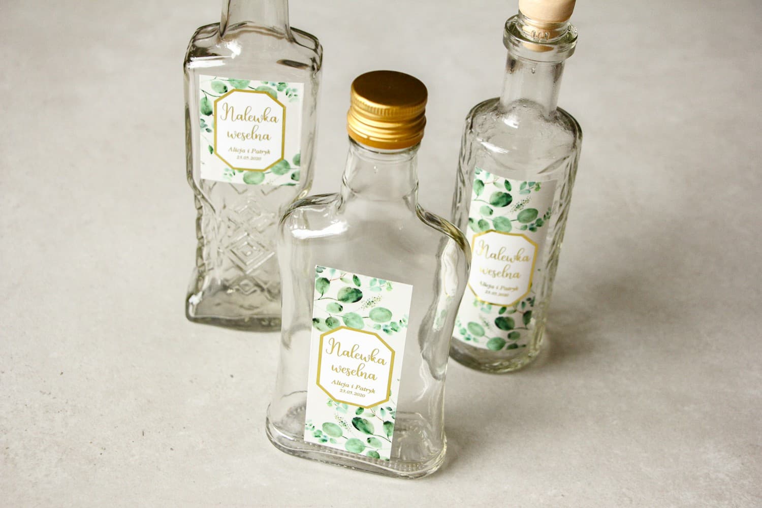 Buteleczki na nalewki jako podziękowania dla gości ze złoceniem - Lotus nr 3 - 3