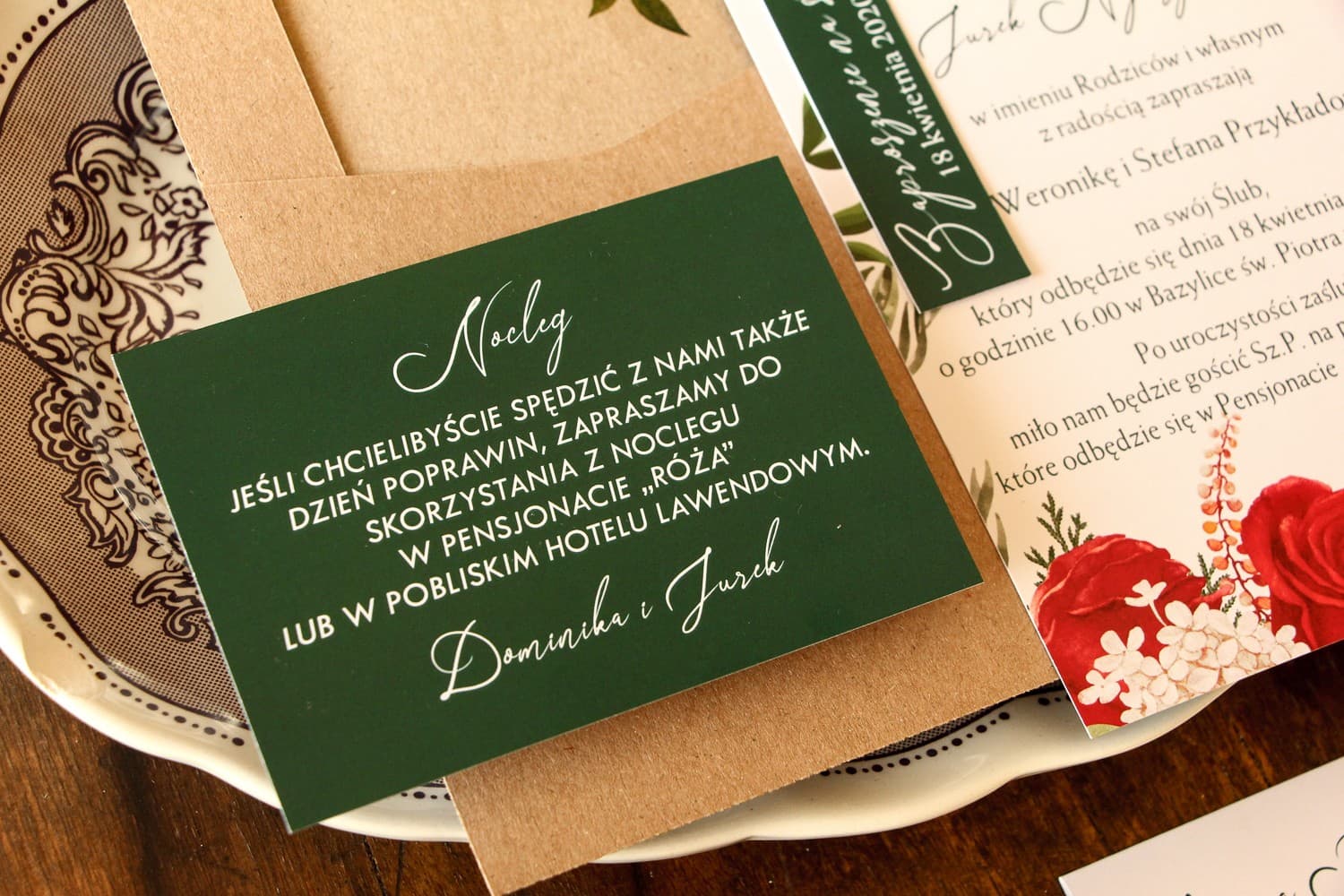 Zielone Bileciki do Zaproszeń Ślubnych | Wkładki z prośbą o pieniądze | Delize nr 2