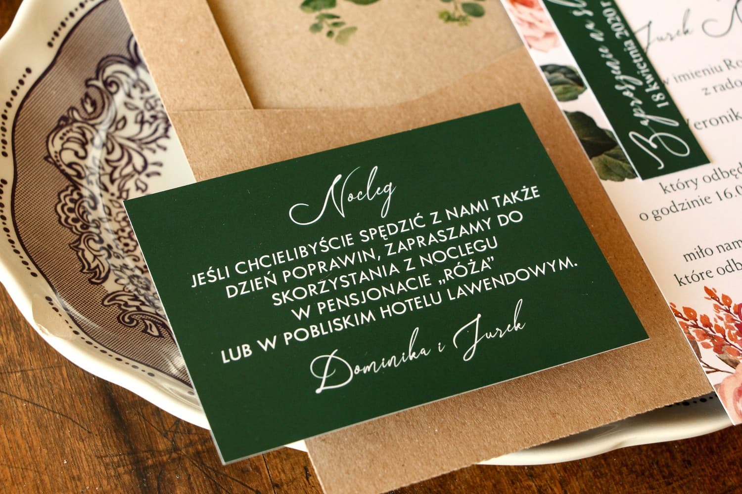 Zielone Wkładki Informacyjne do Zaproszeń, Bileciki RSVP | Eleganckie Dodatki Ślubne | Delize nr 3