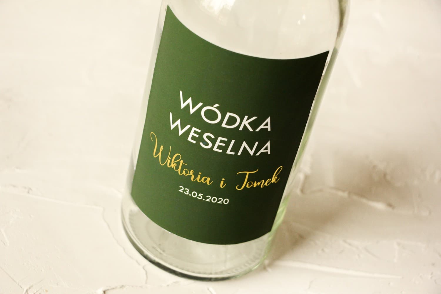 Etykiety na Wódkę Weselną Złocone Butelkowa Zieleń | Personalizowane Naklejki na Alkohol | Emerald nr 3
