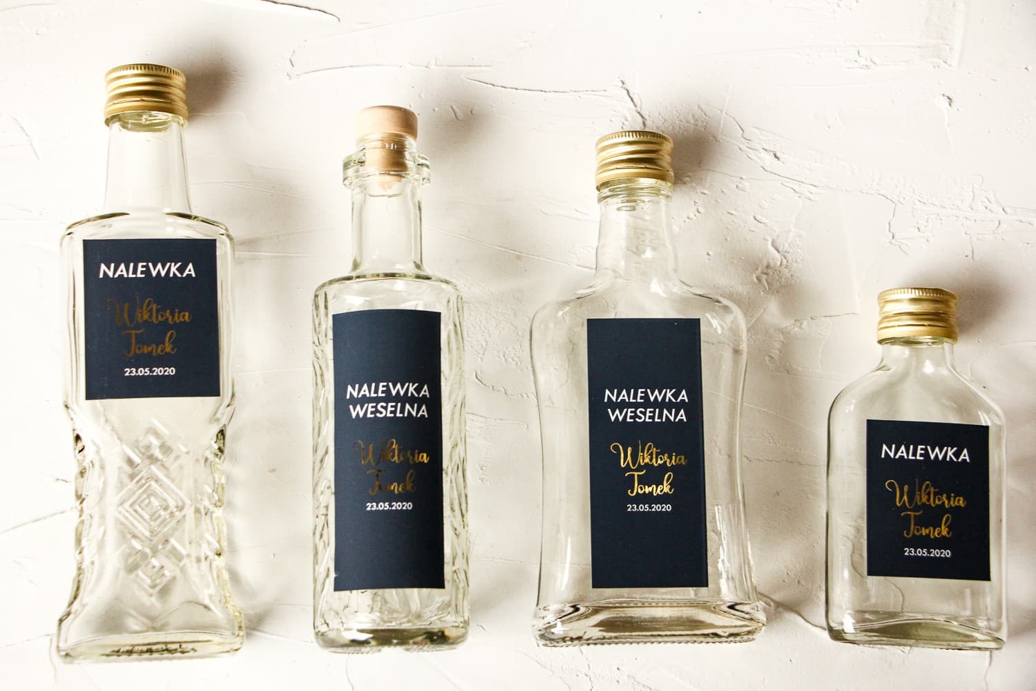 Granatowe Buteleczki na Nalewki Złocone | Podziękowania dla Gości Weselnych Glamour | Emerald nr 1 - 2