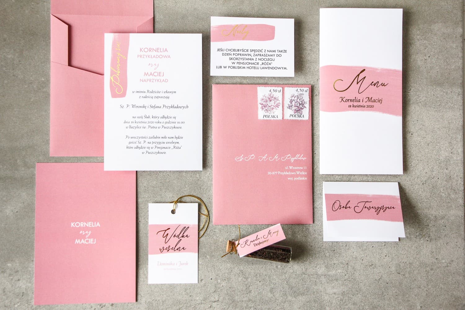 Zaproszenia ślubne glamour z akwarelą w kolorze pudrowego różu Verte nr 2 - 2