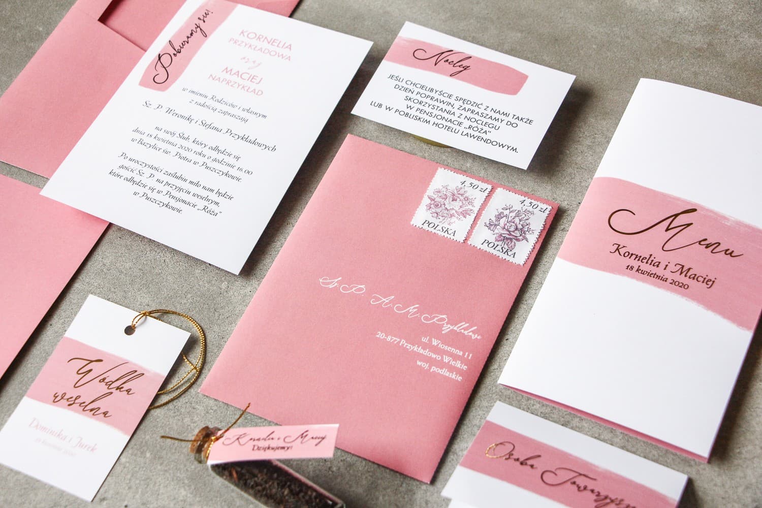 Zaproszenia ślubne glamour z akwarelą w kolorze pudrowego różu Verte nr 2 - 3