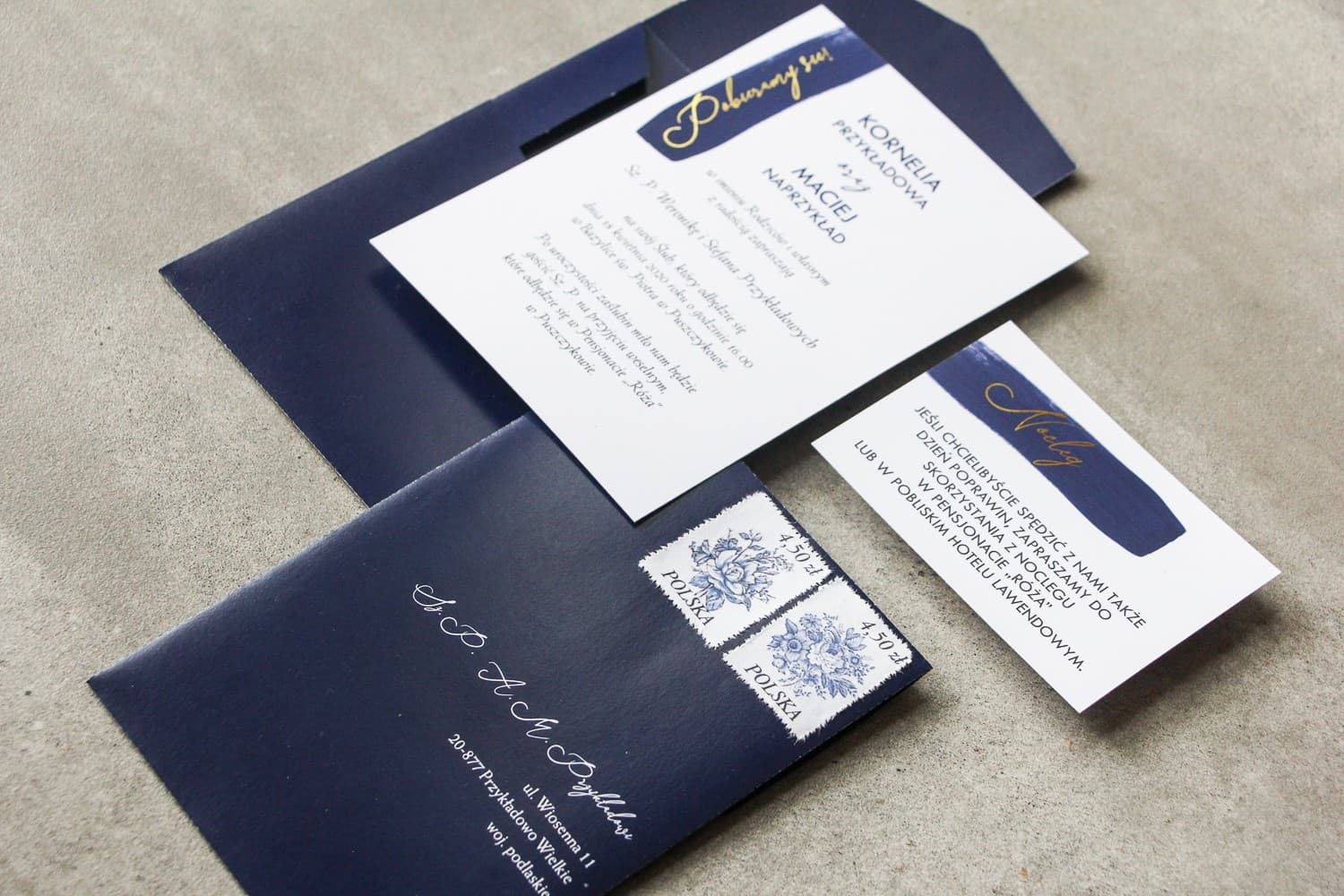 Zaproszenia ślubne granatowe w stylu glamour z eleganckim złoceniem – Verte nr 3 - 2