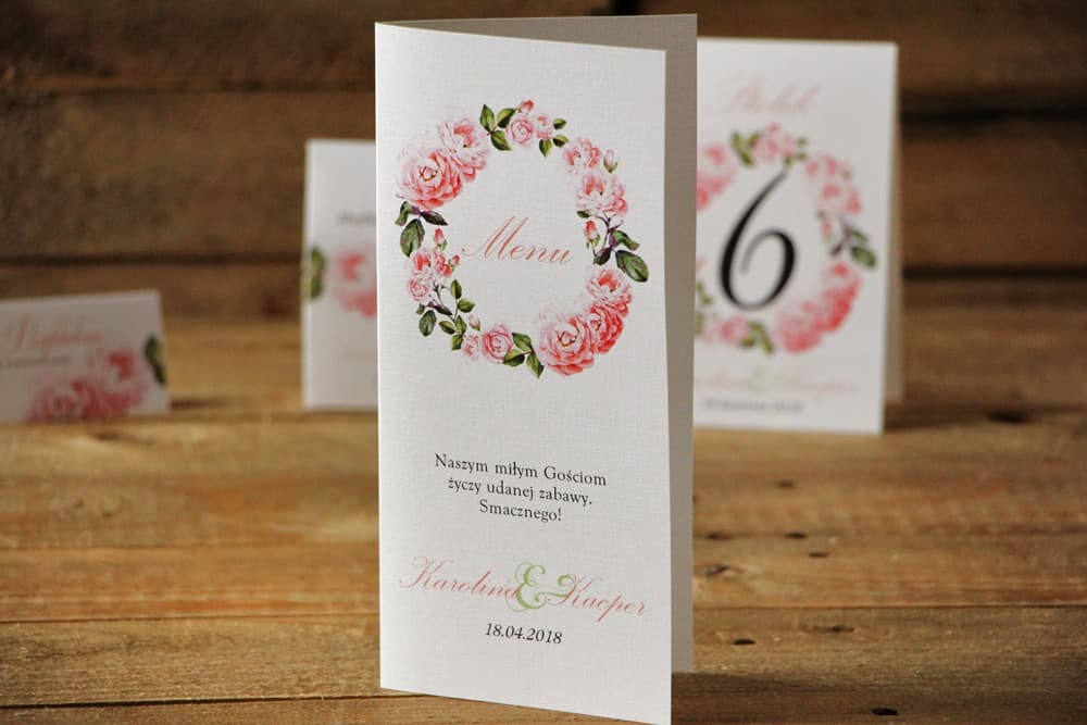 Eleganckie Menu Weselne z Akwarelowymi Różami | Karta Menu na Stół z Kwiatami | Akwarele nr 19