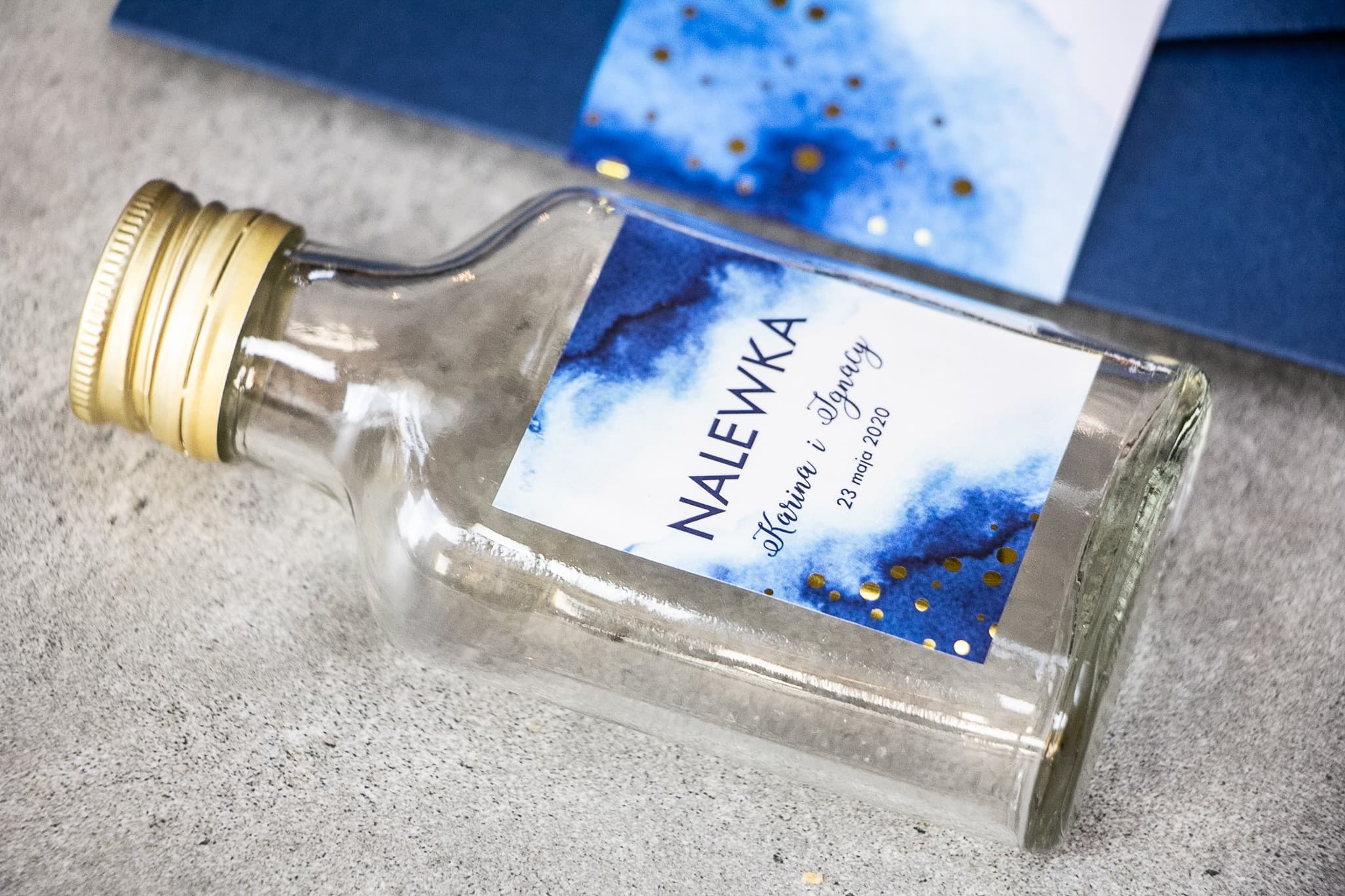 Eleganckie Buteleczki na Nalewki Weselne Granatowo Złote | Podziękowania dla Gości | Bakarto nr 1 - 2