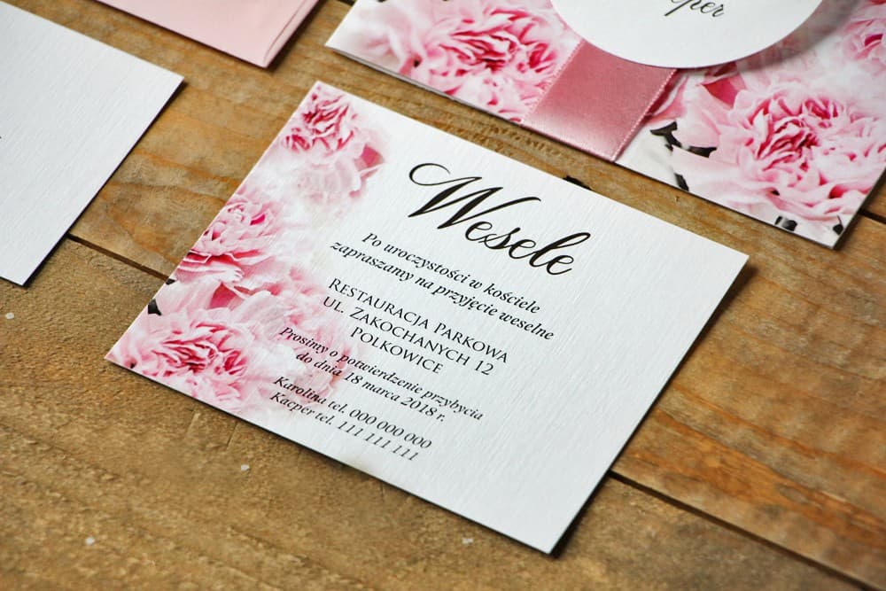 Bilecik do Zaproszeń z Goździkami, Wkładka, Rebus | Prośba o Pieniądze, Wino, RSVP | Akwarele nr 21