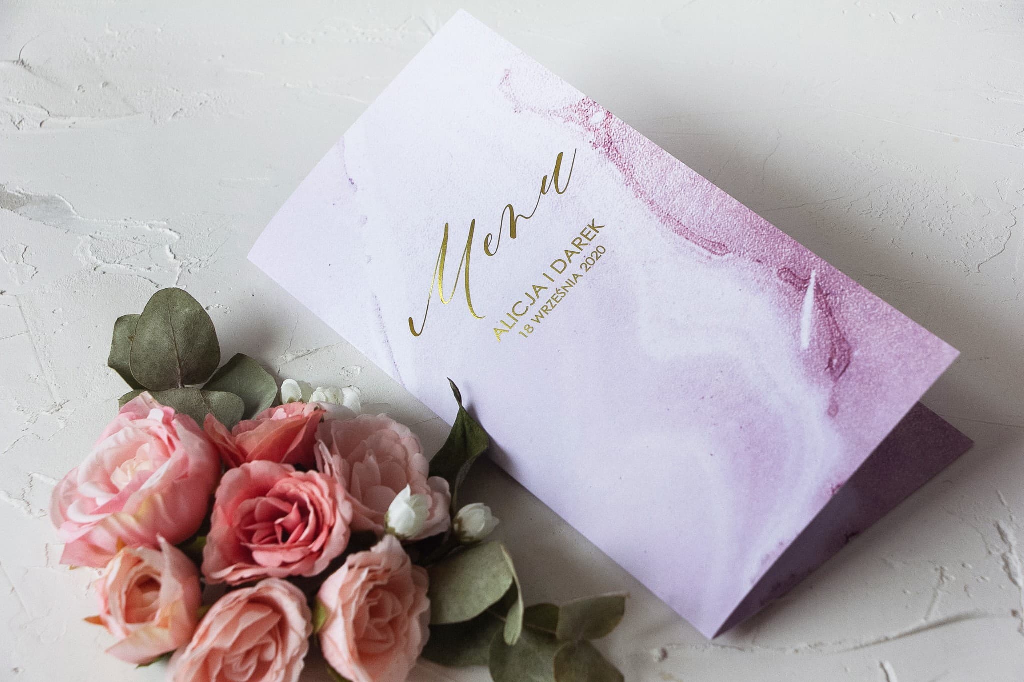 Luksusowe Menu Marmurowe | Złocenia na Pastelowym Różu | Marmurowe Nr 2