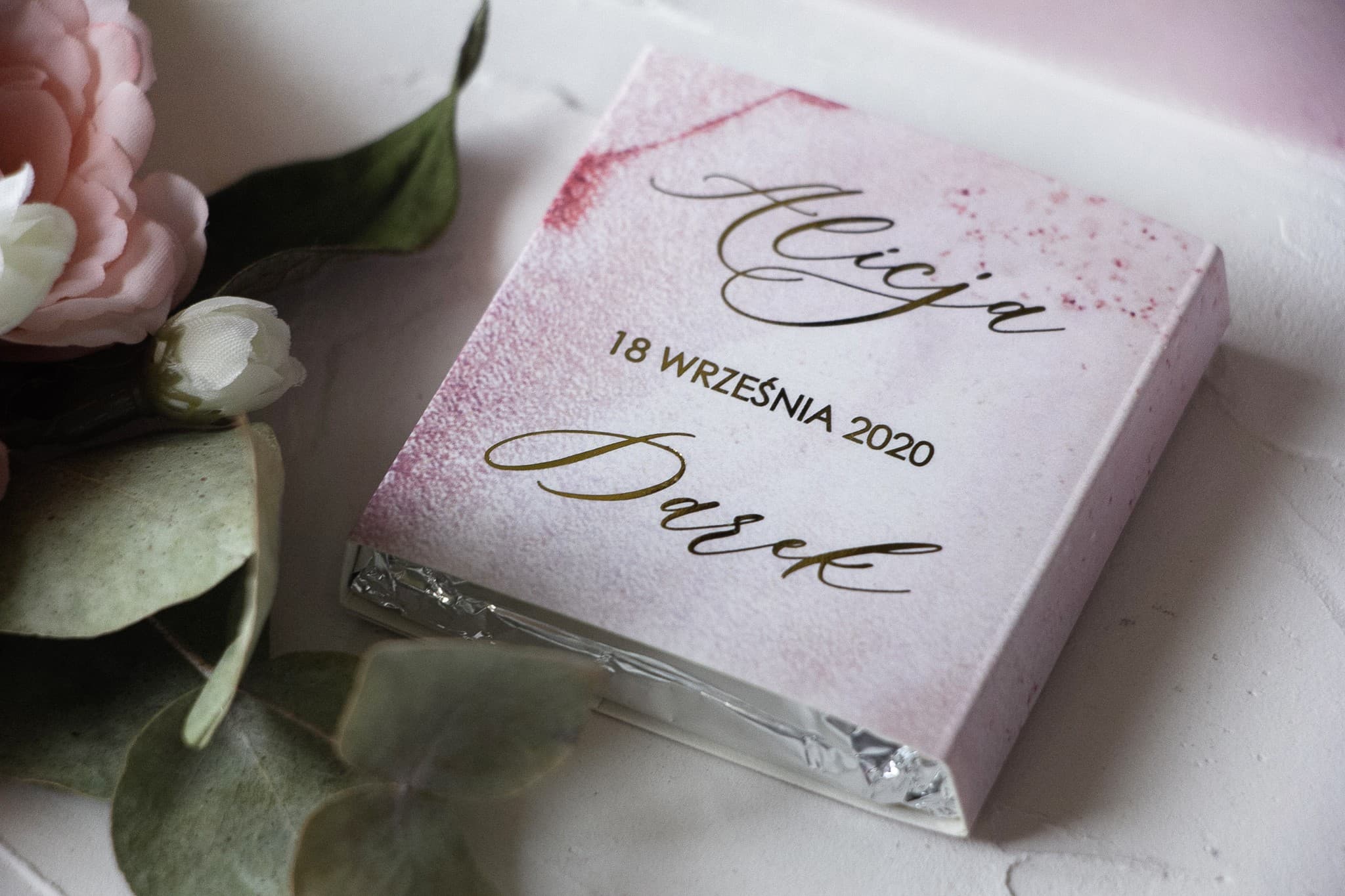 Czekoladki Ślubne Marmurkowe Różowe ze Złoceniem | Podziękowania dla Gości Weselnych | Marmurowe nr 2