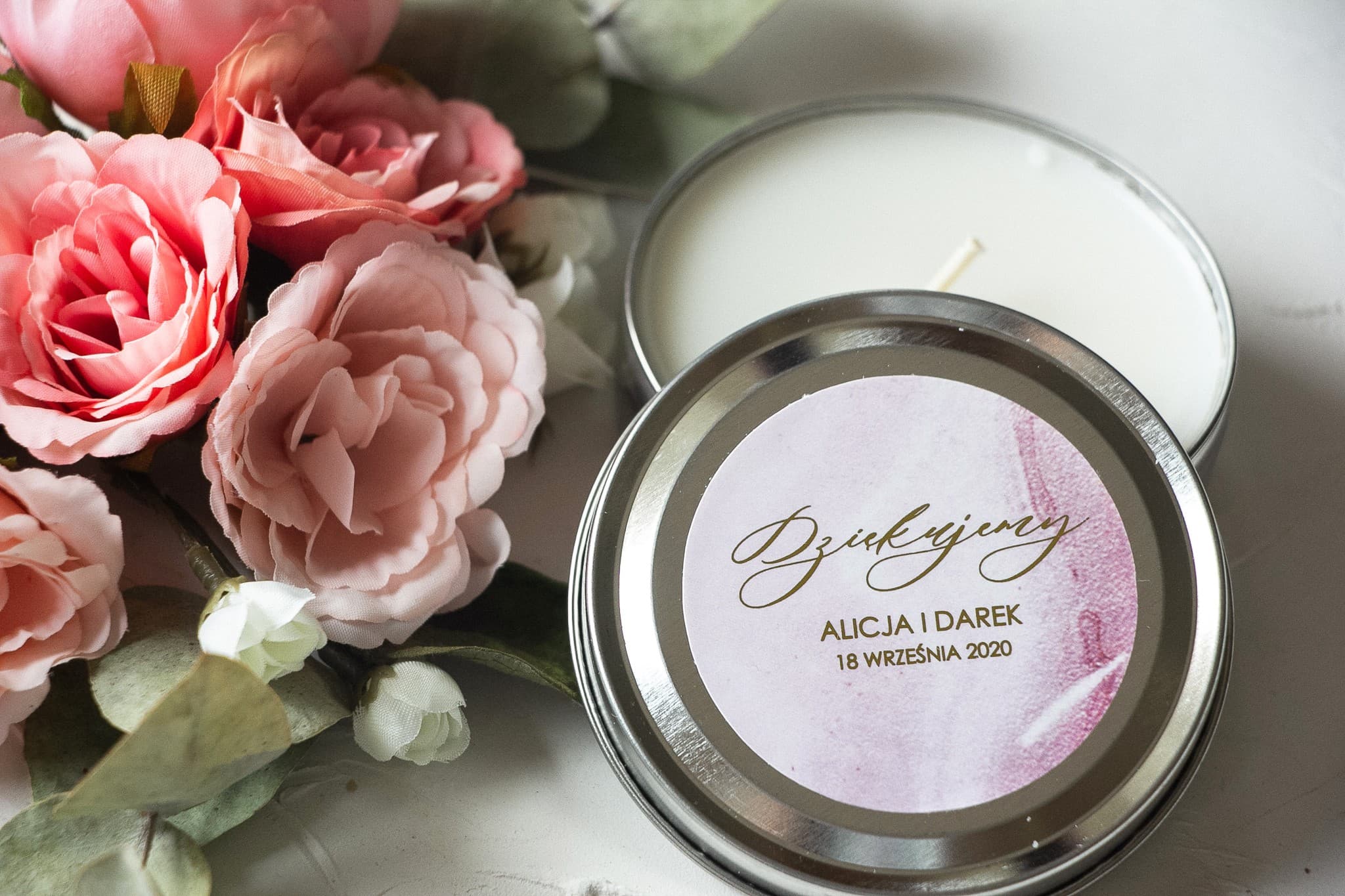 Świeczki Zapachowe Podziękowania dla Gości Różowy Marmur | Eleganckie Upominki Weselne | Marmurowe nr 2