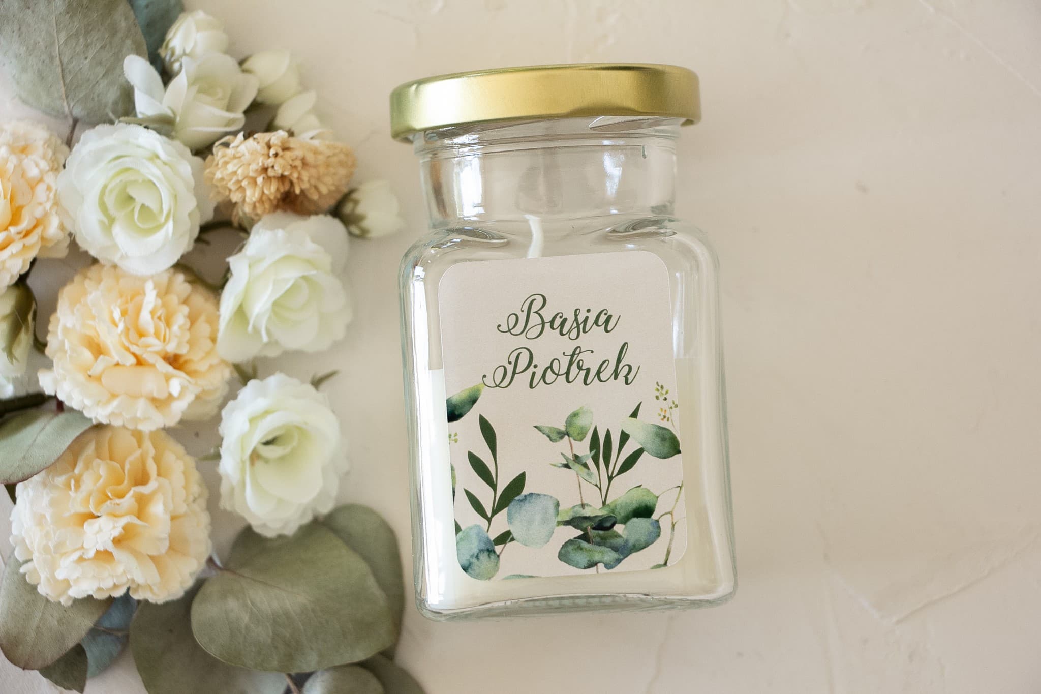 Świeczka Sojowa Korani nr 3 – Złocona z Eukaliptusem i Podziękowanie dla Gości