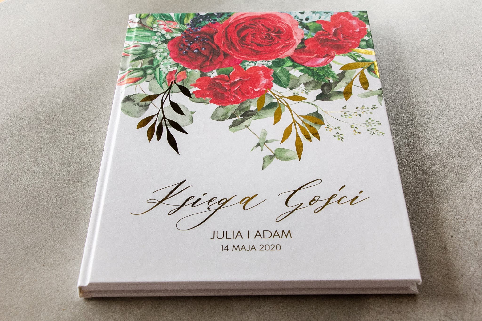 Złocona Księga Gości Bordowe Róże Goździki | Personalizowana Ślubna Księga Gości Weselnych | Rubin nr 8 - 3