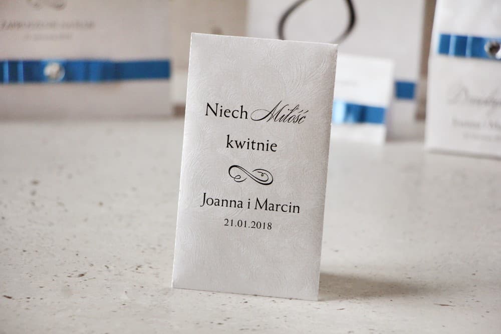 Nasionka Niezapominajki w Perłowej Torebce z Personalizacją | Podziękowania dla Gości Weselnych, Upominki | Amaretto nr 4