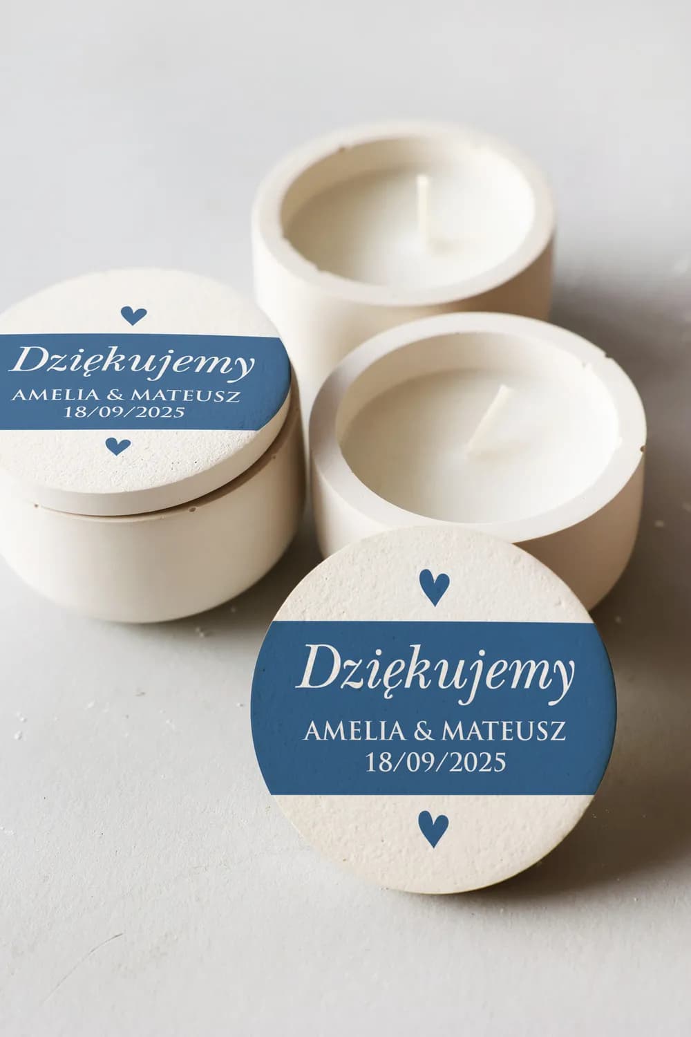 Świeca Sojowa w Gipsie Kraft nr 7 – Niebieskie Serca i Podziękowanie dla Gości