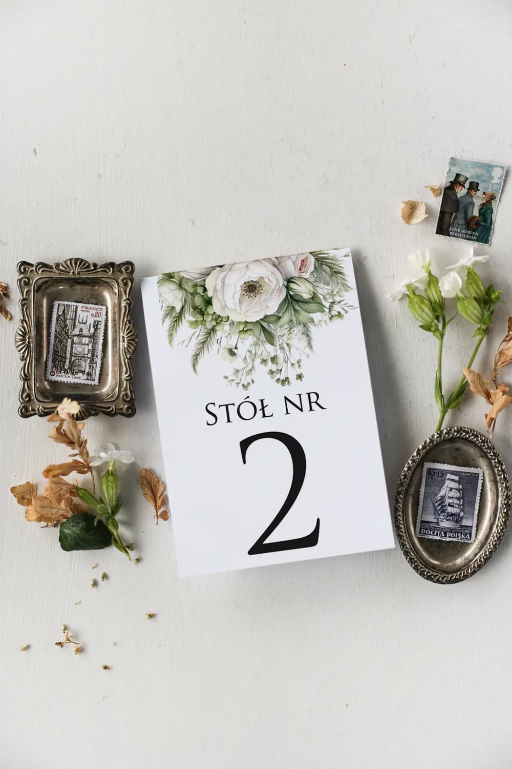 Eleganckie Numery na Stół z Peoniami Stojące | Numerki na Stół Weselny Kwiatowe | Impresja nr 3