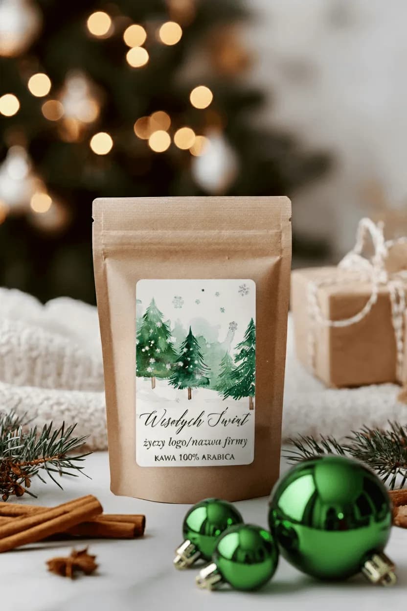 Personalizowana kawa ziarnista Arabica dla klientów w opakowaniu 100g | Upominek firmowy na święta | KW2