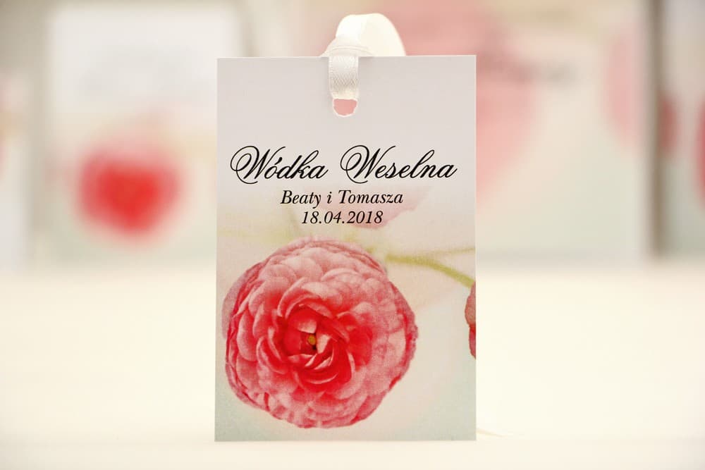Zawieszki na Wódkę Różowe Jaskry na Błękitnym Tle | Eleganckie Zawieszki na Alkohol | Elegant nr 27