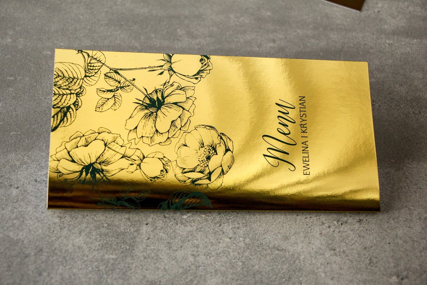 Złocone Menu Weselne z Różami, Elegancka Karta Dań | Menu na Wesele Glamour | Brilant Nr 3