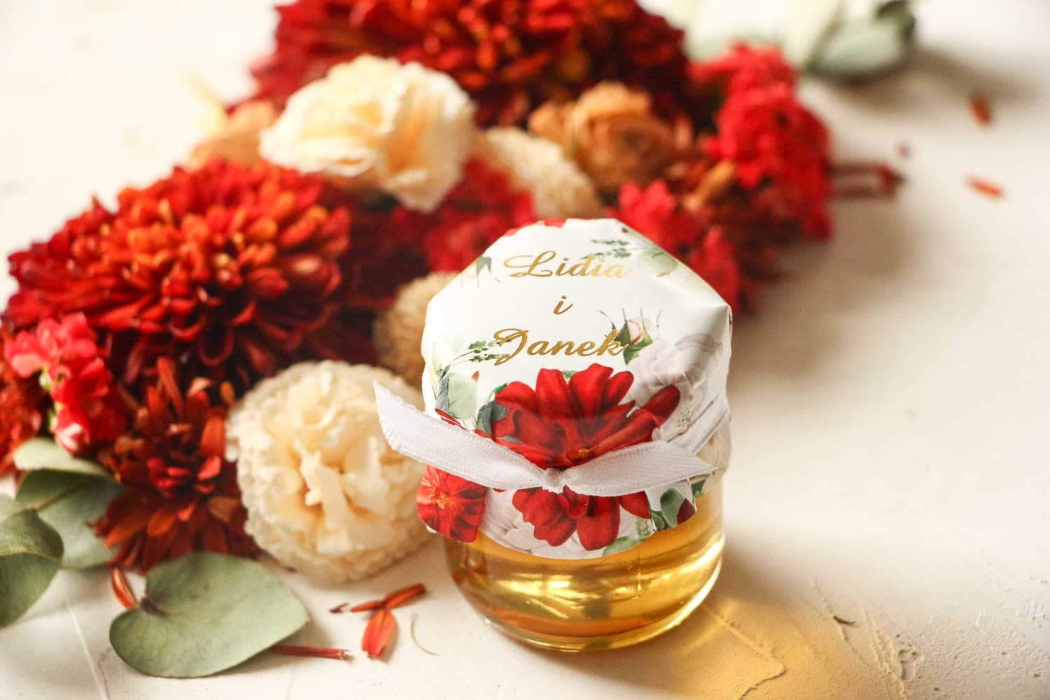 Polski Miód w Słoiczku Avril nr 4 – Eleganckie Podziękowanie z Różą i Złoceniem