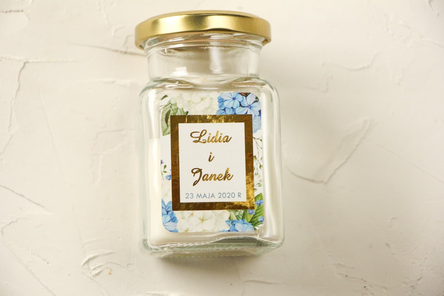 Świeczka Sojowa w Szkle Avril nr 1 – Złocone Podziękowanie z Hortensją