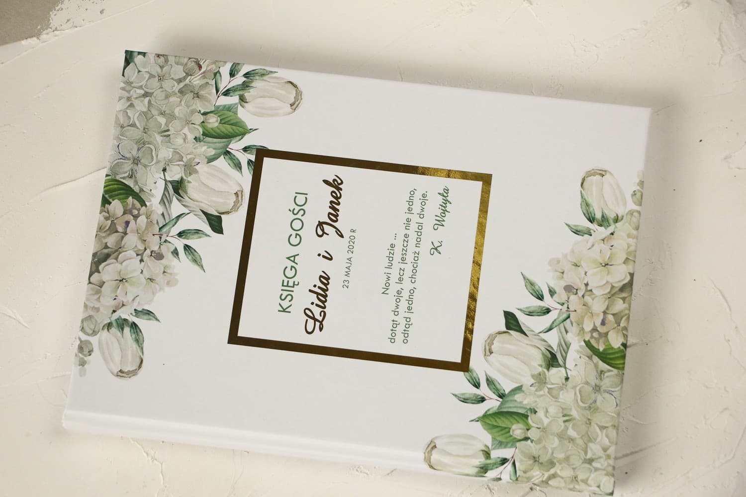 Złocona Księga Gości Weselnych Botaniczna | Personalizowana Pamiątka z Kwiatami | Avril Nr 2